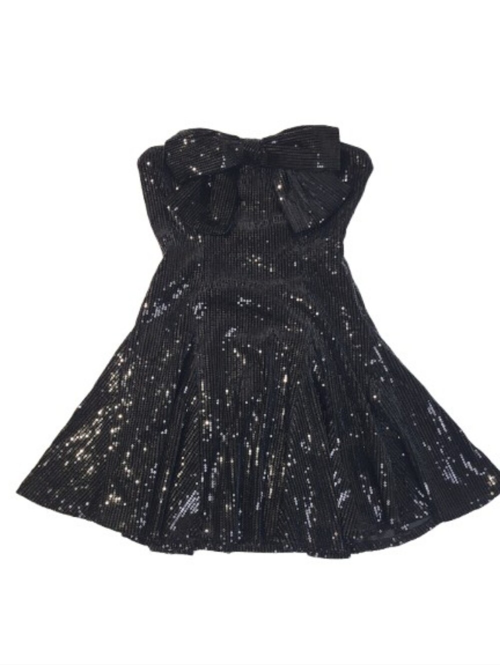 Lena Sequin Mini Dress Strapless Black Skater Bow‎ Party Cocktail Size Small